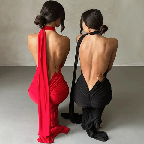 Elegante Maxi Avondjurk Met Eén Schouder Mouwloos Sexy Rugloos Geplooid Bodycon Gown Voor Dames Feest Banket