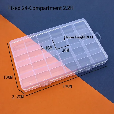 Fixed 24 Grids Clear Plastic Storage Box Transparent Jewelry Bead Organizer Box Small Parts Craft Case Container With Lid