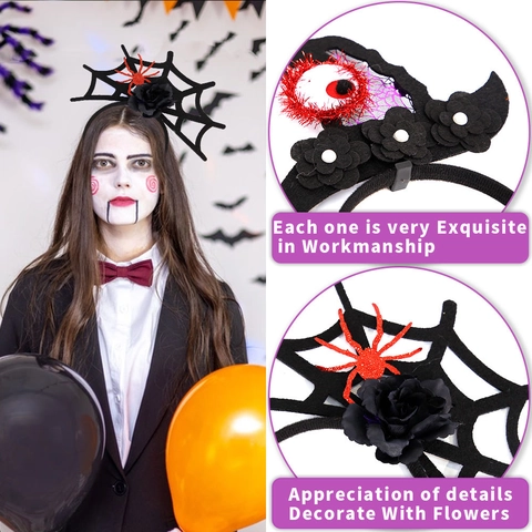 Cerchietto Halloween Cappello Da Strega Ragno Pipistrello Zucca Plastica Feltro Paillettes Accessori Per Feste Donna Bambini