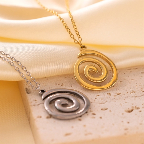 Collar Con Colgante De Vórtice En Espiral Minimalista Geométrico Aleación Cadena De Clavícula Joyería Para Mujer Tono Oro Plata Elegante
