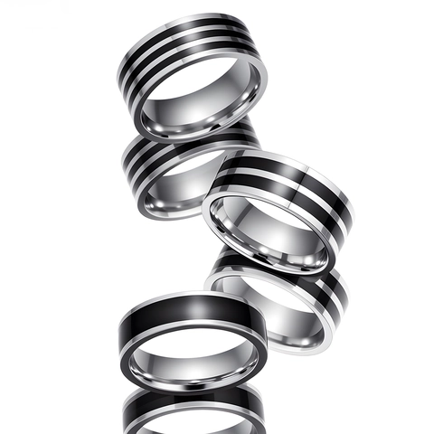 Anello A Fascia Minimalista In Acciaio Inossidabile 201 Con Striscia In Smalto Nero Gioielli Stile Industriale Unisex