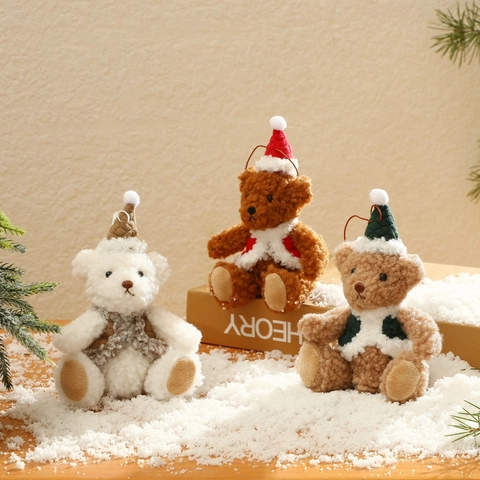 Ciondolo Orsetto Di Peluche Di Natale Ornamento Sospeso Con Cappello Gilet Posa Seduta Simpatico Decorazione Festa Casa