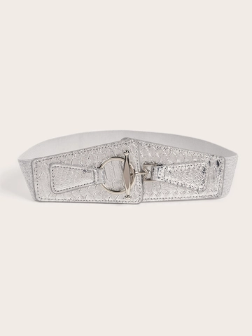 Dames Mode Zilver Elastische Brede Corsetriem Stijlvolle Kunstleer Slangenpatroon Tailleband Met Metalen Ronde Gesp Voor Jurk Jas