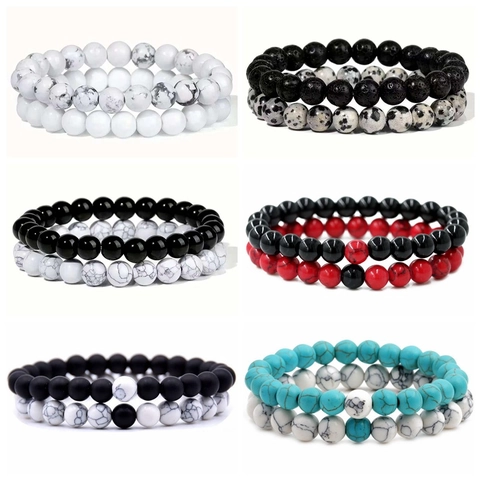 Bracelets En Perles De Pierre Naturelle Volcanique Oeil De Tigre Agate Bijoux Élastiques Pour Couples