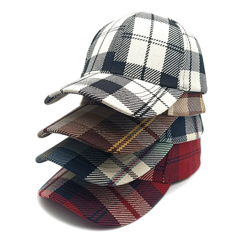 Plaid Baseballkappe Polyester Gebogener Schirm Sonnenschutz Outdoor Vintage Karomuster Hut Für Herren Damen