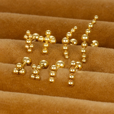 Edelstahl Perlen Ohrstecker Goldfarbe Geometrisch Kreuz Bogen Helix Knorpel Piercing Schraubverschluss Schmuck