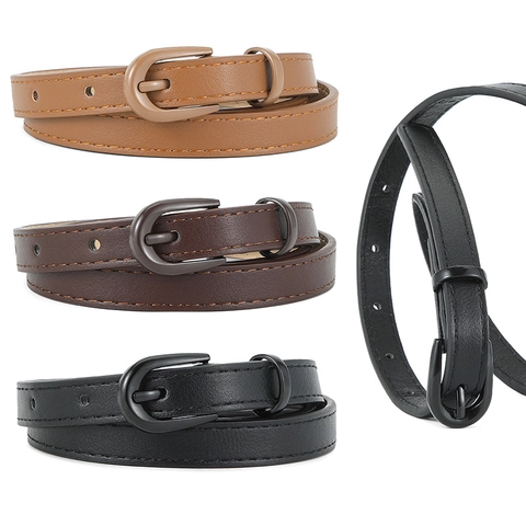 Women Simple Skinny PU Leather Belt Fashion Thin Waist Belts With Alloy Pin Buckle Versatile Solid Color Ladies Decor