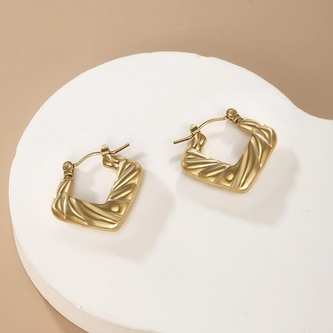 Pendientes De Aro Para Mujer De Acero Inoxidable Chapado En Oro Geometrico Torsion Nudo Textura Bambu Estilo Croissant