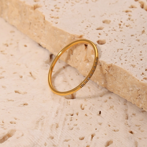 Minimalistischer Französischer Design Ring Edelstahl 18K Vergoldet Mikropavé Zirkon Geometrischer Schmuck Für Damen
