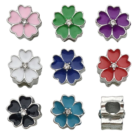 Enamel Kirschblüte Blume Großlochperlen Zinklegierung Straßstein DIY Armband Halskette Schmuckherstellung