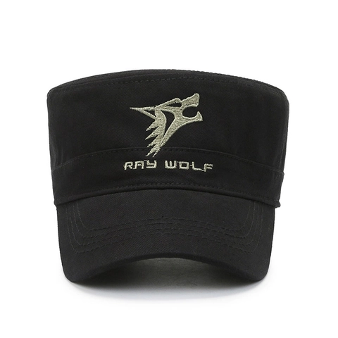 Men Outdoor Military Cadet Cap Cotton Canvas Wolf Embroidery Adjustable Flat Top Sunshade Hat Camouflage