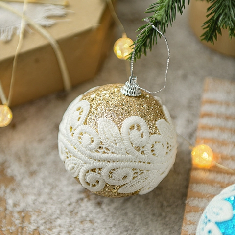 Eleganti Palle Di Natale In Schiuma Plastica Con Pizzo E Glitter Per Decorazione Sospesa Albero Di Natale Casa