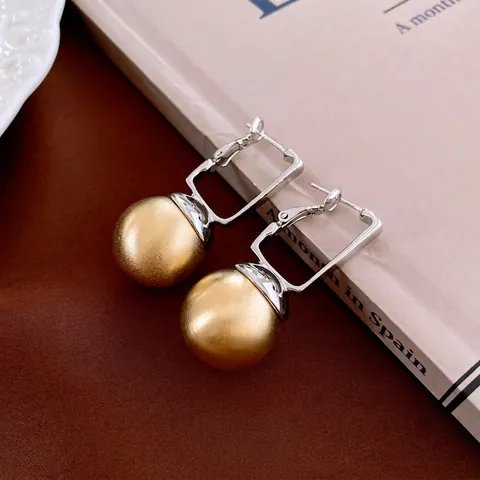 Geometric Square Hoop Drop Earrings With Faux Artificial Pearl Copper Body And Silver Earring Post For Women