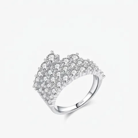 Eleganter Mehrreihiger Pavé Ring Funkelndes 925 Sterling Silber Zirkon Wellenband Minimalistischer Luxus Schmuck Damen Geschenk
