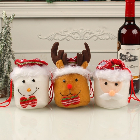 Bolsas Regalo Navidad Con Cordón Franela Punto Dibujos Animados Papá Noel Muñeco Nieve Reno Bolsas Caramelos Adornos Fiesta