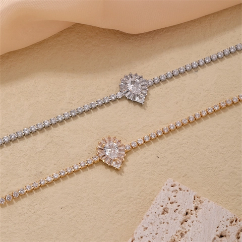 Bracciale Tennis Goccia D'acqua Pera In Zirconia Scintillante Rame Gioielli Halo Per Donne Stile Elegante Da Sposa