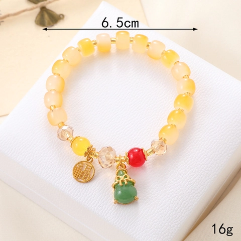 Bracelet de Perles en Verre Coloré de Style Chinois Vintage pour Femmes Pendentif Fu Chanceux Perle Artificielle Strass Alliage Bijoux Cadeau