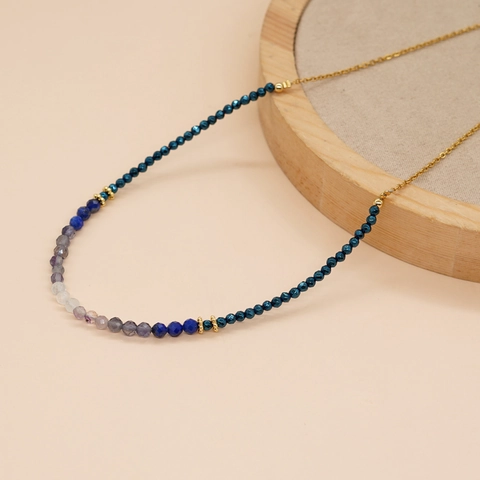 Roestvrijstalen Gradiënt Halfedelsteen Gefacetteerde Kraal Ketting INS Stijl Elegante Sieraden Voor Vrouwen