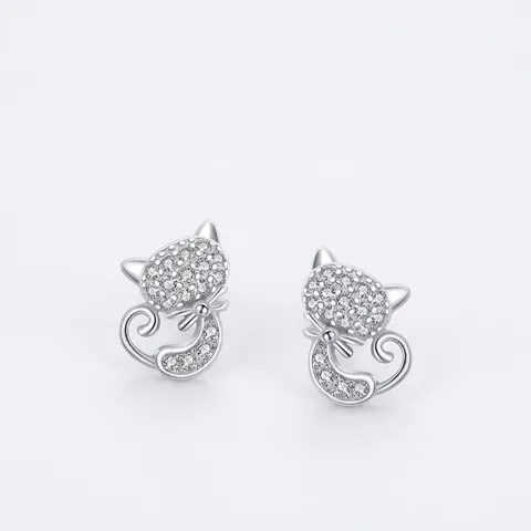 Orecchini a Bottone in Argento Sterling 925 a Forma di Gatto Con Strass Intarsiati Stile Coreano Gioielli per Donna Regalo Moda
