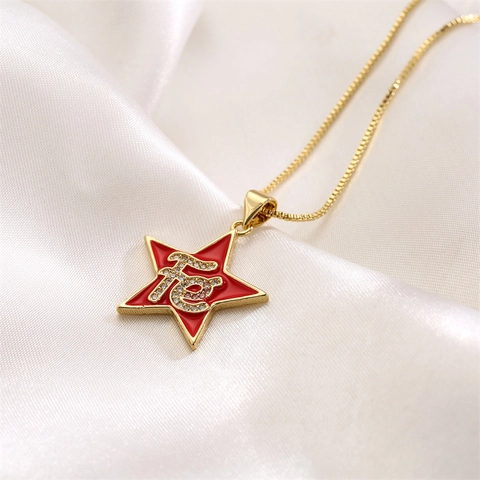 Star Pendant Necklace Copper Micro Inlaid Zircon Letter Fe Vintage Hip Hop Clavicle Chain For Women