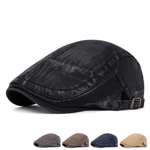 Retro Washed Cotton Ivy Cap For Men Vintage Adjustable Flat Cap Sun Protection Breathable Beret British Style Unisex