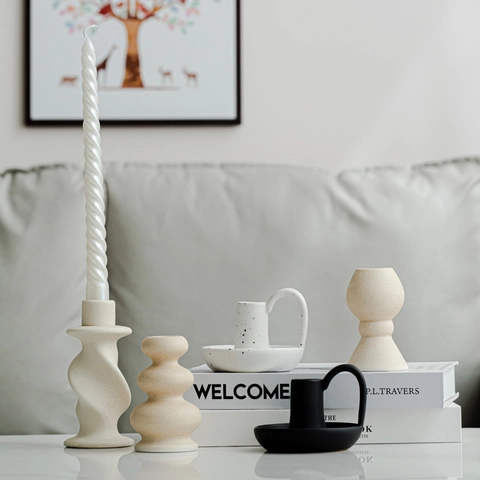 Nordic Geometric Ceramic Candlestick Candle Holder Modern Minimalist Home Table Decoration Romantic Dinner Decor