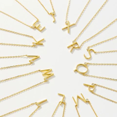 925 Sterling Silver Initial Letter Necklace 18K Gold Plated Cubic Zirconia Alphabet Pendant For Women Minimalist Jewelry