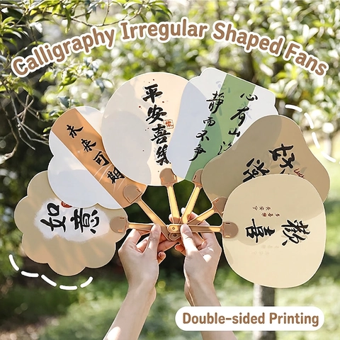 Handheld Fan Chinese Style Calligraphy Irregular Shape Waterproof Plastic Decorative Portable Summer Cooling For Gift