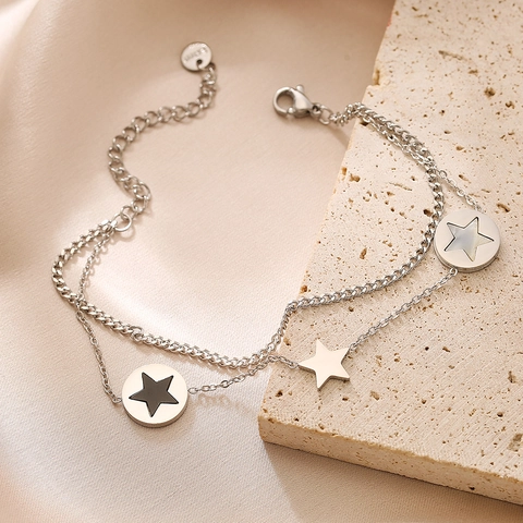 Double Layer Star Pendant Bracelet Stainless Steel Minimalist Shell Enamel Jewelry For Women Fashion Accessory