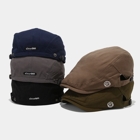 Vintage Cotton Ivy Cap For Men And Women Breathable Sun Protection Flat Cap With Adjustable Metal Buckle Letter Embroidery