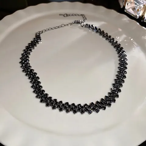 Collana Choker Con Strass Geometrico Zigzag Rame Elegante Gioielli Moda Accessorio Donna Festa Matrimonio