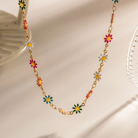 Daisy Flower Necklace Stainless Steel 18K Gold Plated Colorful Enamel Floral Pendant INS Fashion For Women