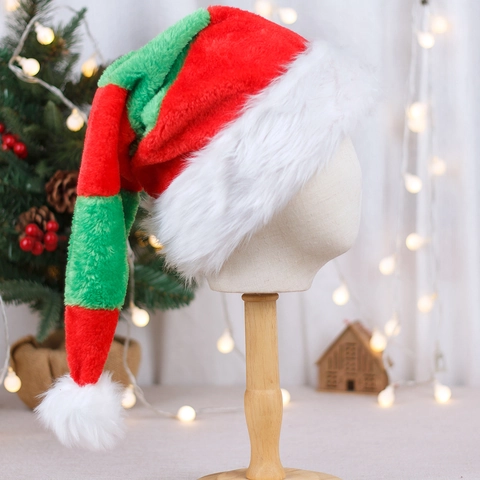 Long Striped Plush Christmas Elf Hat Red Green Striped Santa Hat For Christmas Party Cosplay Costume Accessories Holiday Decor For Adults