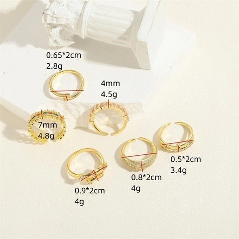 Anello Aperto in Rame Placcato Oro con Zirconia Geometrico Regolabile Minimalista Stile INS Anello da Dito per Donna