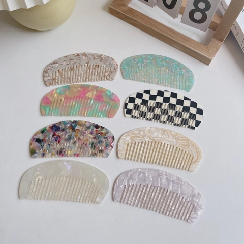 Acetate Fiber Semi Circular Hair Comb Anti Static Marble Leopard Pattern Fine Tooth Styling Brush For Women Hair Accessories