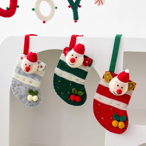 Calcetines De Navidad Adornos Colgantes Tejido Fieltro Felpa Papá Noel Astas De Reno Decoración De Árbol Bolsas De Regalo