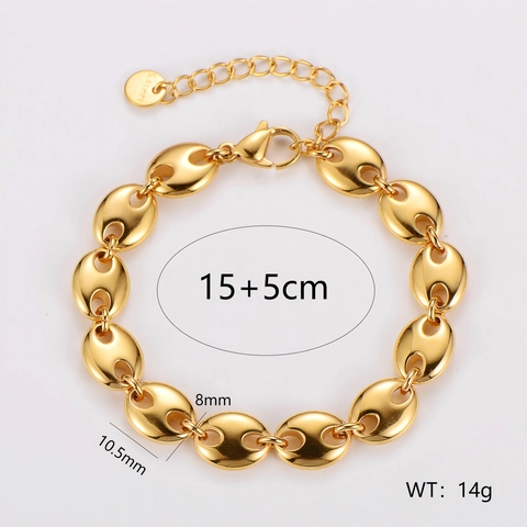 Pulsera De Eslabones De Grano De Café Nariz De Cerdo Acero Inoxidable 304 Pulido Hip Hop Punk Joyas Unisex