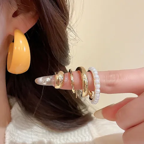 Pendientes De Aro En Forma De C Aleación Acrílico Con Poste De Plata De Ley 925 Perla Artificial De Imitación Joyería Vintage