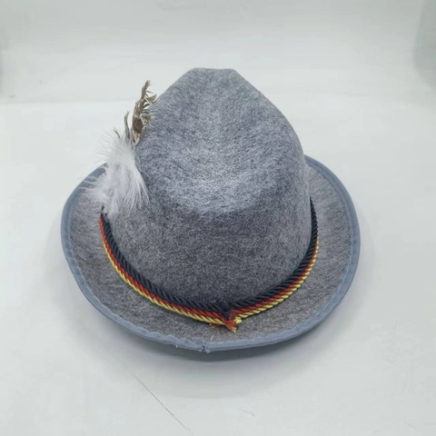 Retro British Style Polyester Fedora Hat With Artificial Feather And Three Color Braided Rope For Oktoberfest Party Unisex Jazz Hat