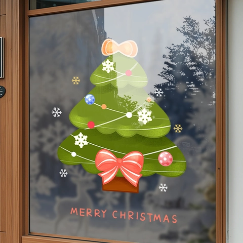 Pegatina Ventana Árbol De Navidad Estática PVC Doble Cara Color Decoración Cristal Puerta Merry Christmas