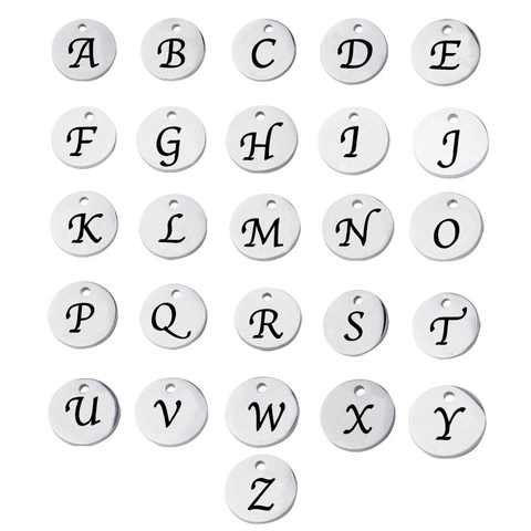 Pendentif Lettre Alphabet Acier Inoxydable Poli Miroir Charme Rond Pour Fabrication De Bijoux DIY Colliers Bracelet