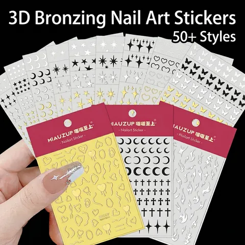 Adesivi 3D Per Nail Art Stella Luna Farfalla Cuore Croce Fiamma Autoadesivi Decalcomanie Bronzatura Manicure