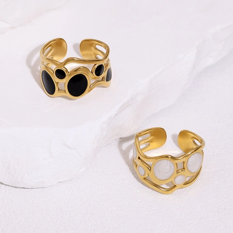 Open Ring 18K Gold Plated Stainless Steel Enamel Geometric Irregular Circle Retro Style Jewelry For Women