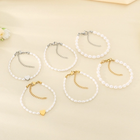 Pulsera De Cuentas Con Colgante De Corazón Estilo Vintage Francés Joyas De Perlas Artificiales De Vidrio Con Cierre Ajustable Para Mujer