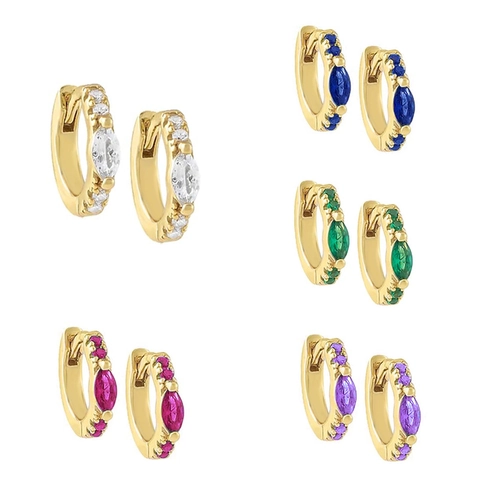 Orecchini Huggie Con Zirconi Cubici Taglio Marquise Gioielli In Rame Geometrici Con Perno In Argento Sterling 925