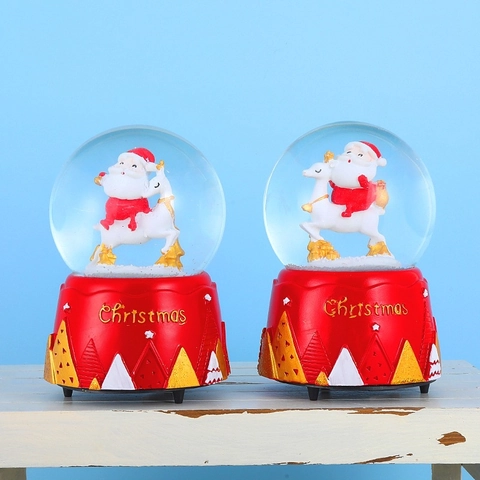 Christmas Snow Globe Music Box Rotating Mechanical Resin Glass Santa Claus Reindeer Snowman Festive Home Decor Ornament Gift