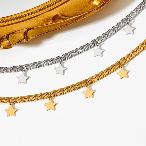 Ster Hanger Ketting Roestvrij Staal Minimalistisch Schakelketting Multi Bedel Sieraden Voor Dames