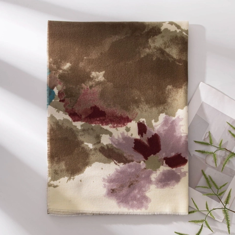 Damen Vintage Batik Polyester Schal Retro Abstrakt Floral Druck Schultertuch Weich Quasten Pashmina Wrap Herbst Winter