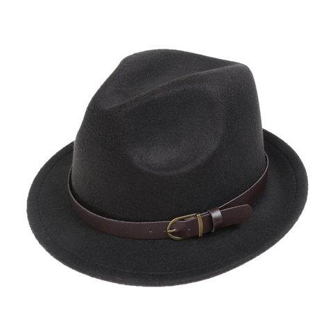 Retro Fedora Hat Polyester Felt Jazz Cap With Leather Band Metal Buckle For Men Women