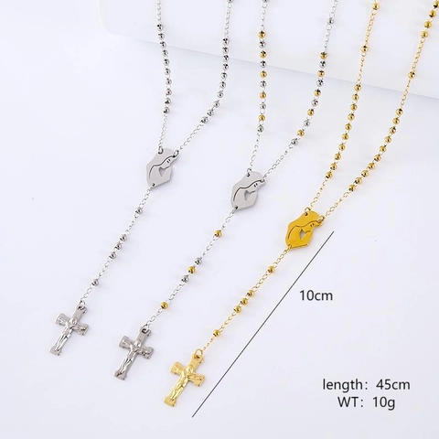 Retro Rozenkrans Kralenketting Van Roestvrij Staal Met Maagd Maria En Kruisbeeld Hanger Religieuze Sieraden Voor Dames Heren